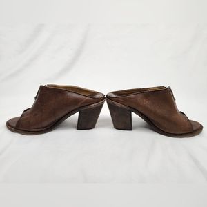Frye Brown Leather Block Heel Mules Izzy Zip Moto Size 9